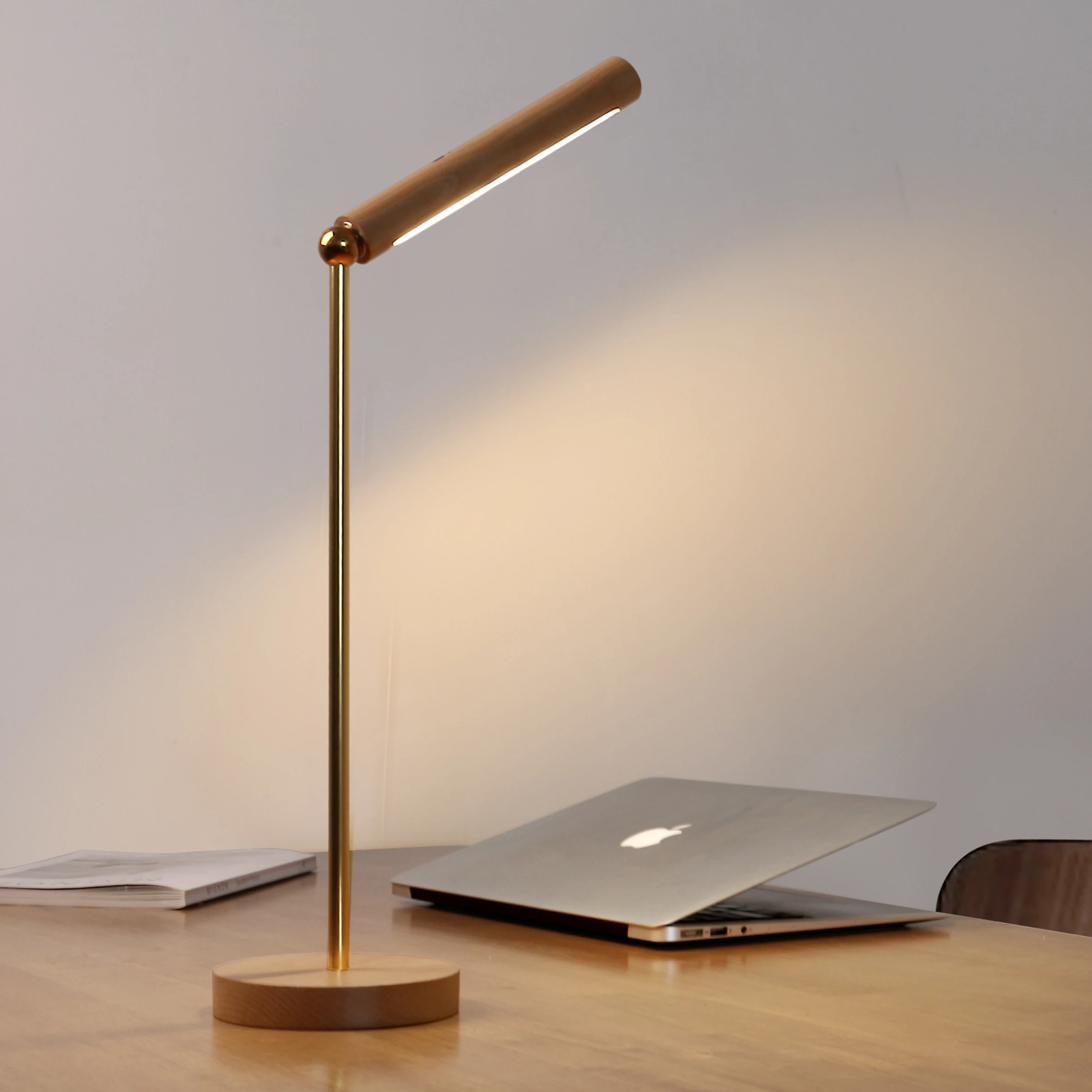 Beech Color LED Rechargeable Desk Lamp Touch Dimmable Detachable Magnetic Separation Natural Light Office Lamp