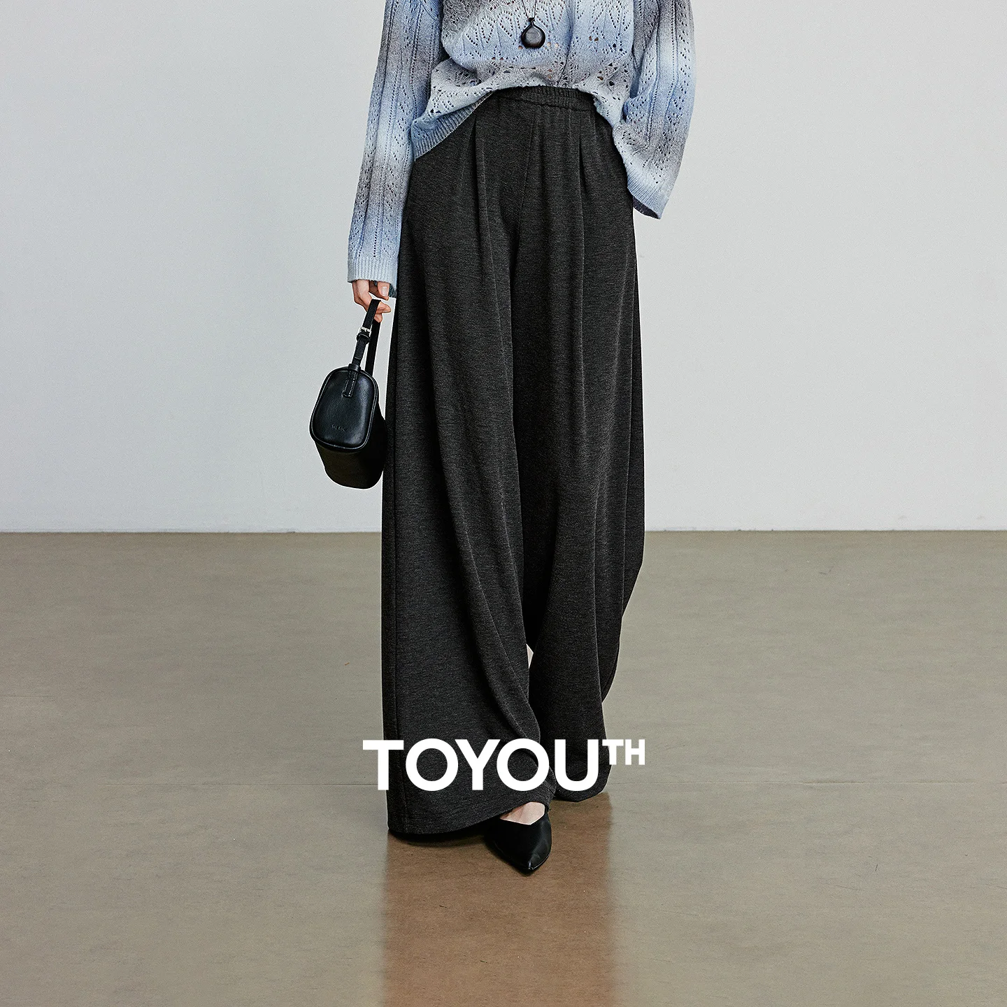 

TOYOUTH Women Wide Leg Pants 2025 Autumn New Elastic Waist Straight Casual Long Pants Black