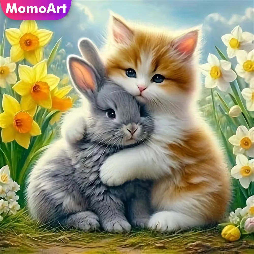 Momoart DIY Cat Diamond Painting Animal Pattern for Adults Beginners Flower Diamond Mosaic Rabbit Cartoon New Arrival Wall Art
