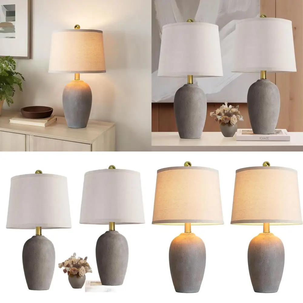 

Pair of 21 Rustic Brown Farmhouse Ceramic Table Lamps with LED Bulbs, Suitable for Living Room, Bedroom, and Entryway