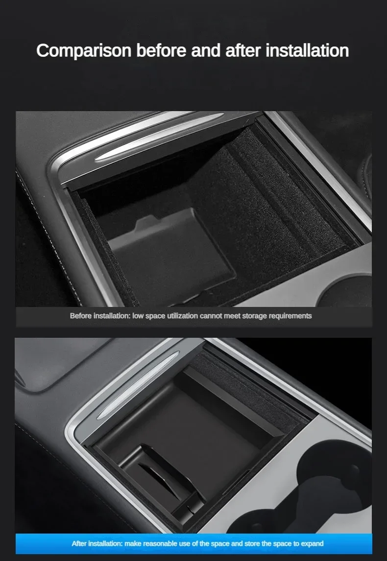 Für Tesla Modell Y 3, Mittelkonsole Lagerung Organizer Box Tablett Armlehne Versteckte Box Bins Tasse Halter Auto Innen Zubehör – Detail 11
