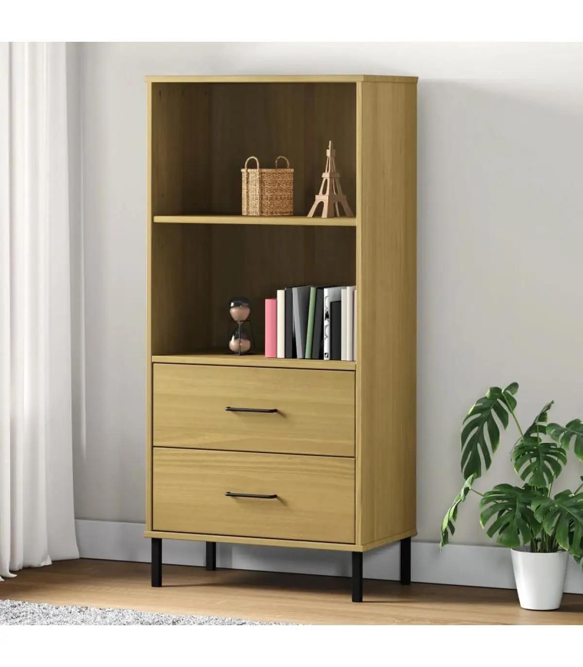 Bookcases and bookcases bookcase with 2 drawers OSLO solid wood brown 60x35x128,5 cm