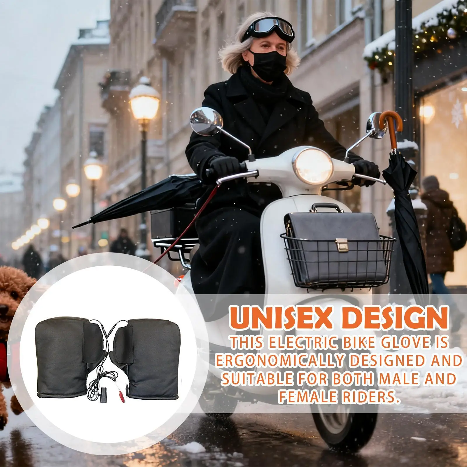 

Heated Handlebar Muffs Windproof Electric Comfortable Snowmobile Heated Grip Gloves for Men Riders Commuting Riding Touring