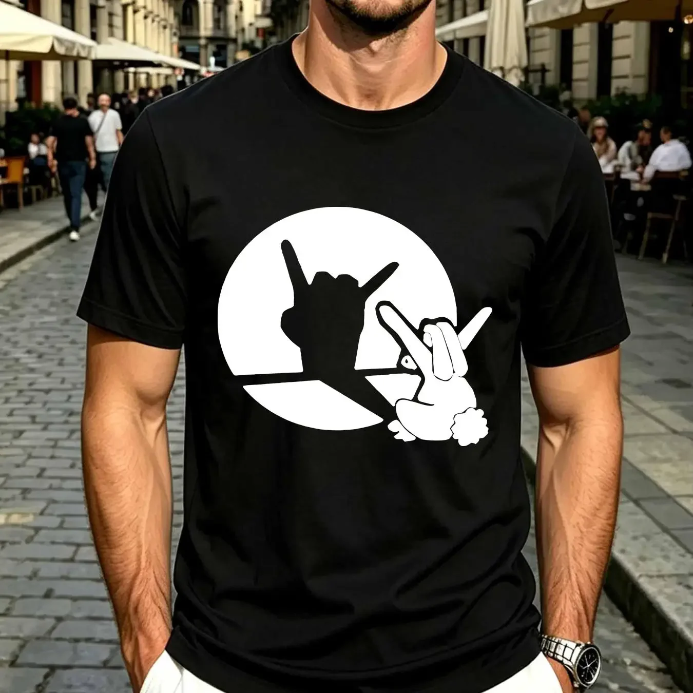 washed T Shirt RABBIT ROCK SHADOW MENS TEE ROCKER MUSIC MUSICIAN HEAVY METAL GIFT IDEA vintage Washed Unisex Stretched fashion