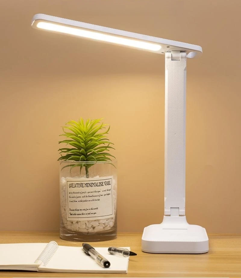 

USB rechargeable foldable desk lamp - touch controlled 3-color light eye protection study light, bedroom reading portable light