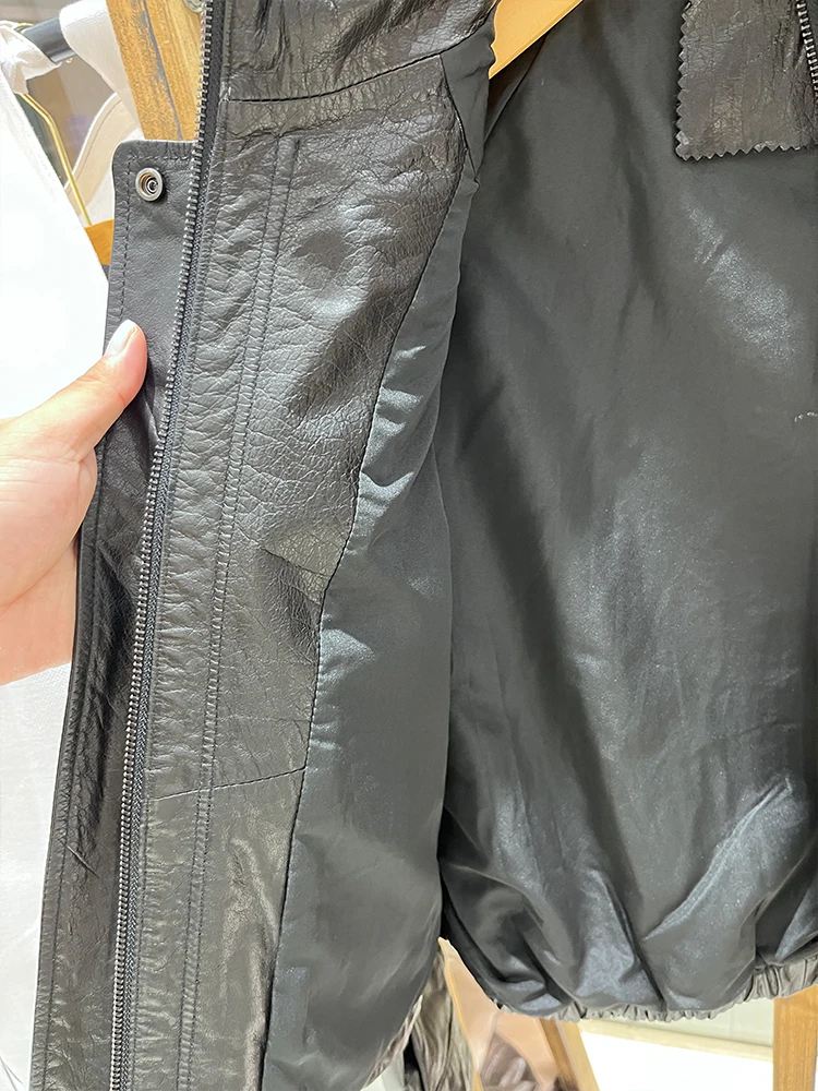 2025 Fashion Ladies Genuine Leather Jacket Oversize Women's Real Leather Bomber Coat Cow Leather Cloth