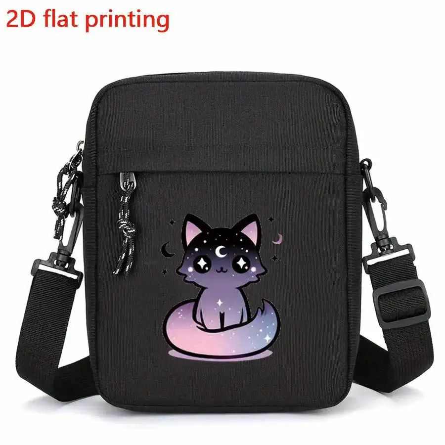 Fashion Cat Print Outdoor Casual Canvas Crossbody Bag  Women Men Vintage Animal Mini Mobile Phone Bag Fashion Teen Shoulder Bag