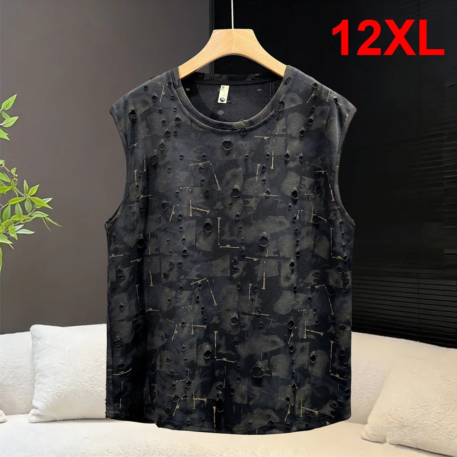 Summer Ripped Tank Tops Men 12XL 10XL Plus Size Sleeveless Shirt Vintage Casual Tank Tops Big Size 10XL 12XL