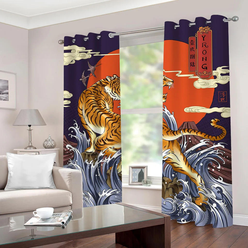 HUANZHUANG Curtains Eyelet Animal Tiger Pattern  Print Pattern Eyelet Blackout Room Darkening Window Drapes For Living Room