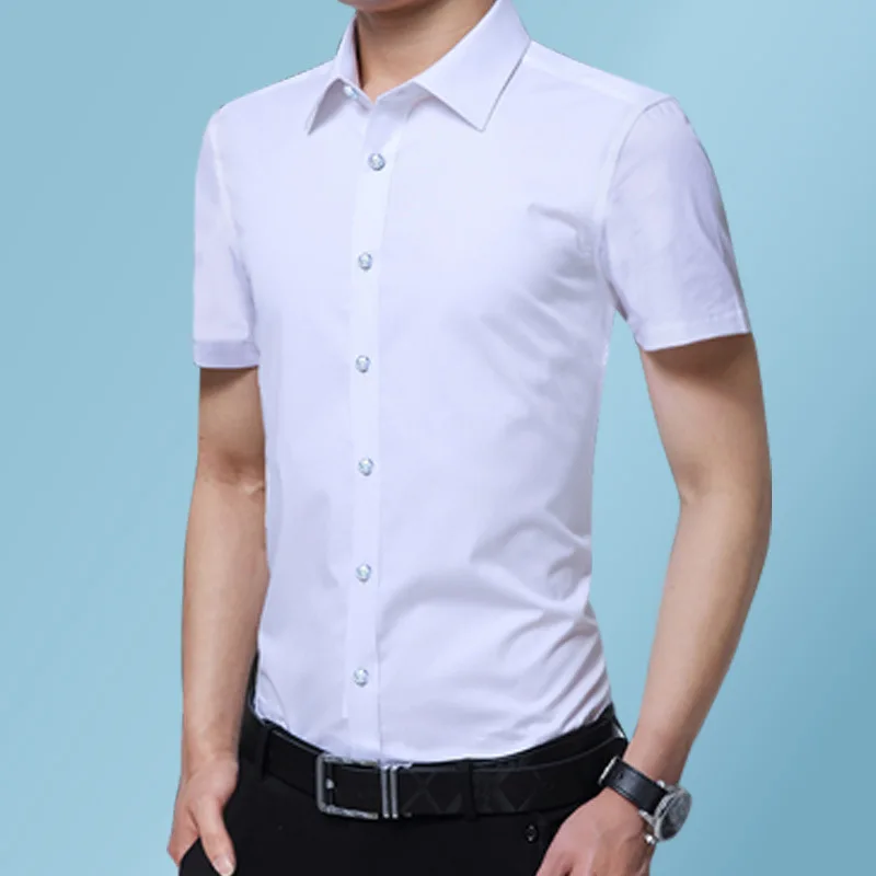 

Fashion Solid Color Mens Casual Shirt Slim Fit Pop Fashion Short Sleeve Mens Dress Shirts Chemise Homme Shirt Plus Size 7XL 8XL