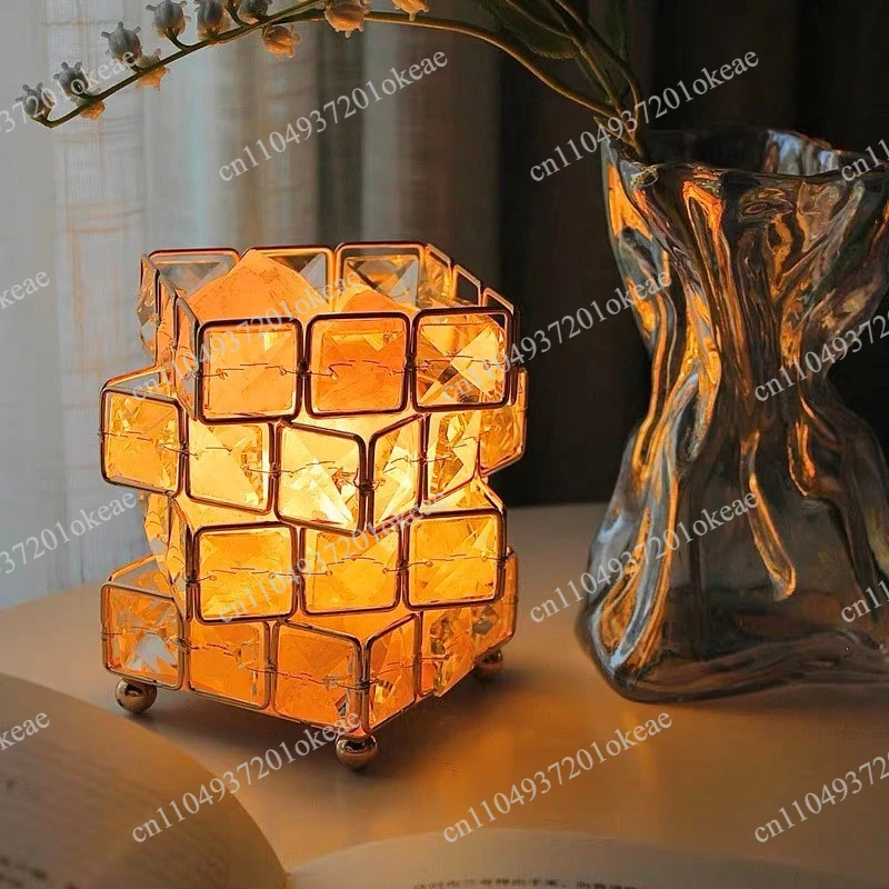 Four-layer crystal desk lamp, natural crystal salt stone bedside atmosphere lamp, decorative desk lamp, aromatherapy night lamp