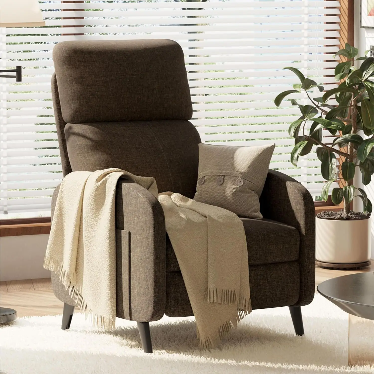 

Recliner Chair For Adults, Fabric Small Reclining Chair Home Theater Seating With Side Pockets, Adjustable Modern Single Sofa