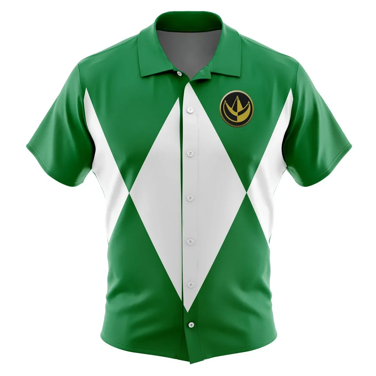 Green Warriors Mighty Morphin PowerRangers Button Hawaiihemd All-Match Casual Sports Sommer Herren