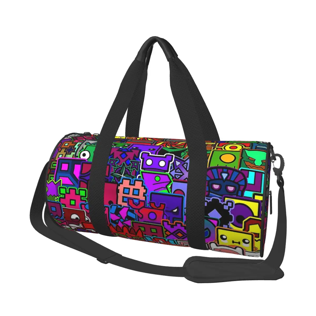 ビデオゲーム「geometry-dash」のロゴが入った、大容量の防水ダッフルバッグ。旅行用、ジム用、ハンドバッグとしても使える。
