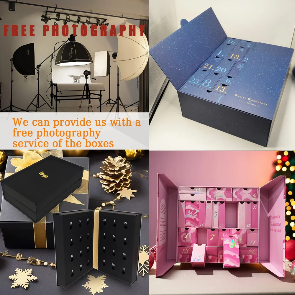 Customized queryLuxury Double-Door Rigid Gift Box Custom Blue Cardboard Countdown Christmas Advent Calendar Beauty Box Logo Recy