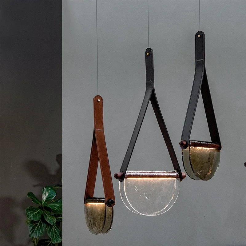 

Post-modern leather handmade glass pendant lamp room bedside model room restaurant pendant lights