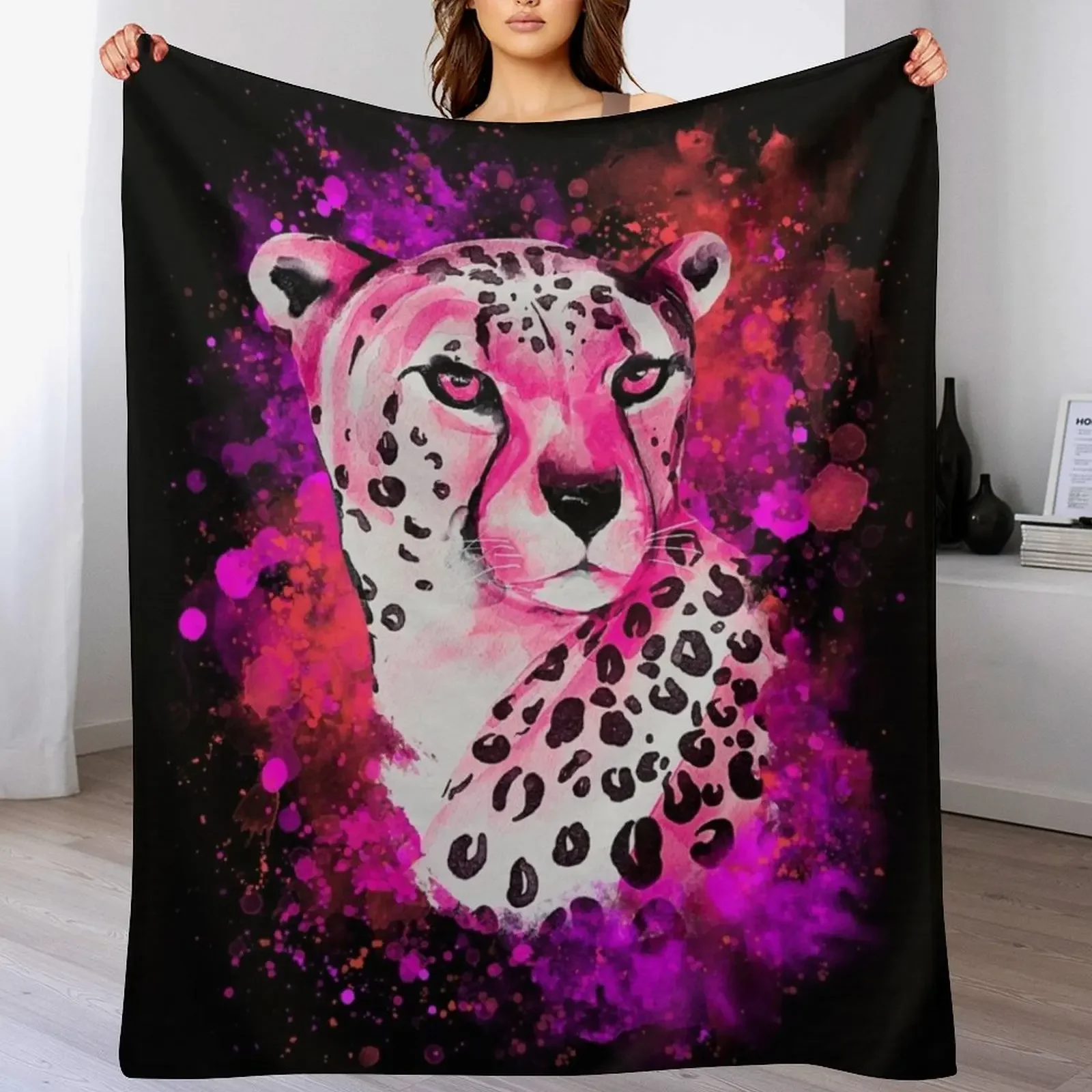 Neon pink: Colorful Cheetah Throw Blanket wednesday Designers Blankets