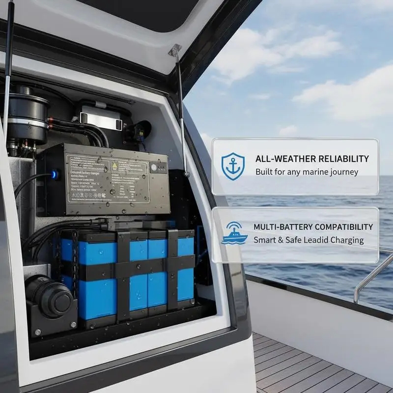 Marine Battery Maintainer 1-Bank 10A 12V Onboard Charging Unit For Large Boat Yacht RV Lithium-Ion LiFePO4 NCM Lead-Acid Compatibility Smart Pulse Tech Automatic Power Management Compact Design Aluminum Housing Multiple Battery Types Support AC 100-2 view 4