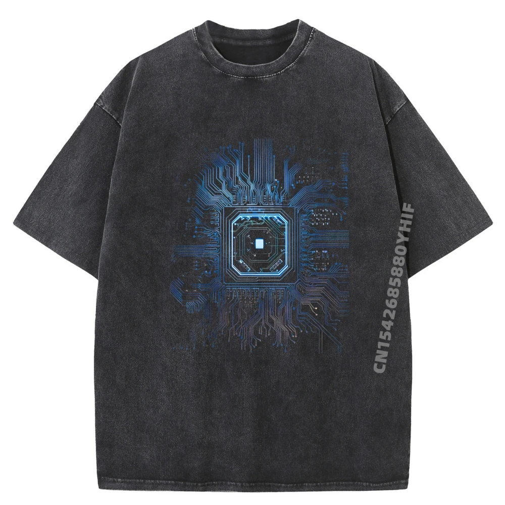 

Материнская плата Microchip Circuit Black It Компьютерный фон Пустая футболка 100% хлопок Высококачественная мужская стираная футболка