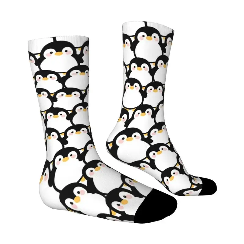 A Pair of Unisex Outdoor Socks Featuring a Cute Penguin Cartoon Design Machine Washable Suitable for Outdoor Sports