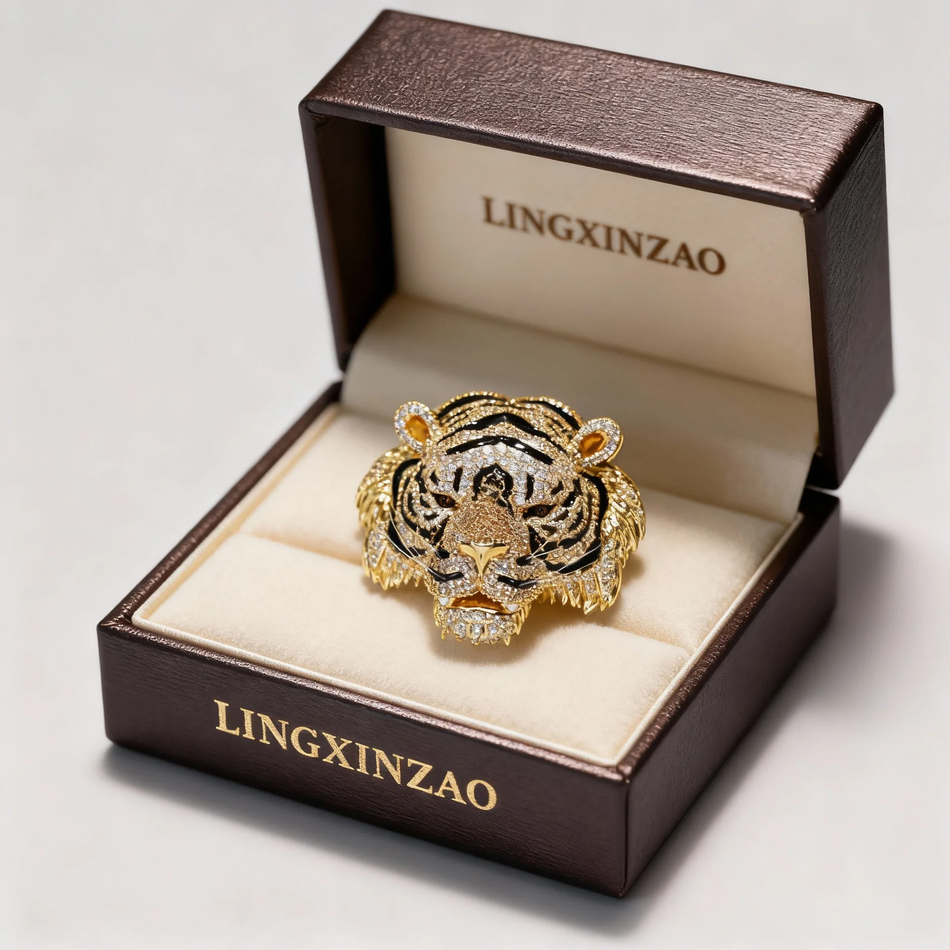 Dominant Tiger Head Brooch Pin Copper Zircon Plated Real Gold Natural Tiger Eye Stone Animal Pin for Men Jewelry Accesso