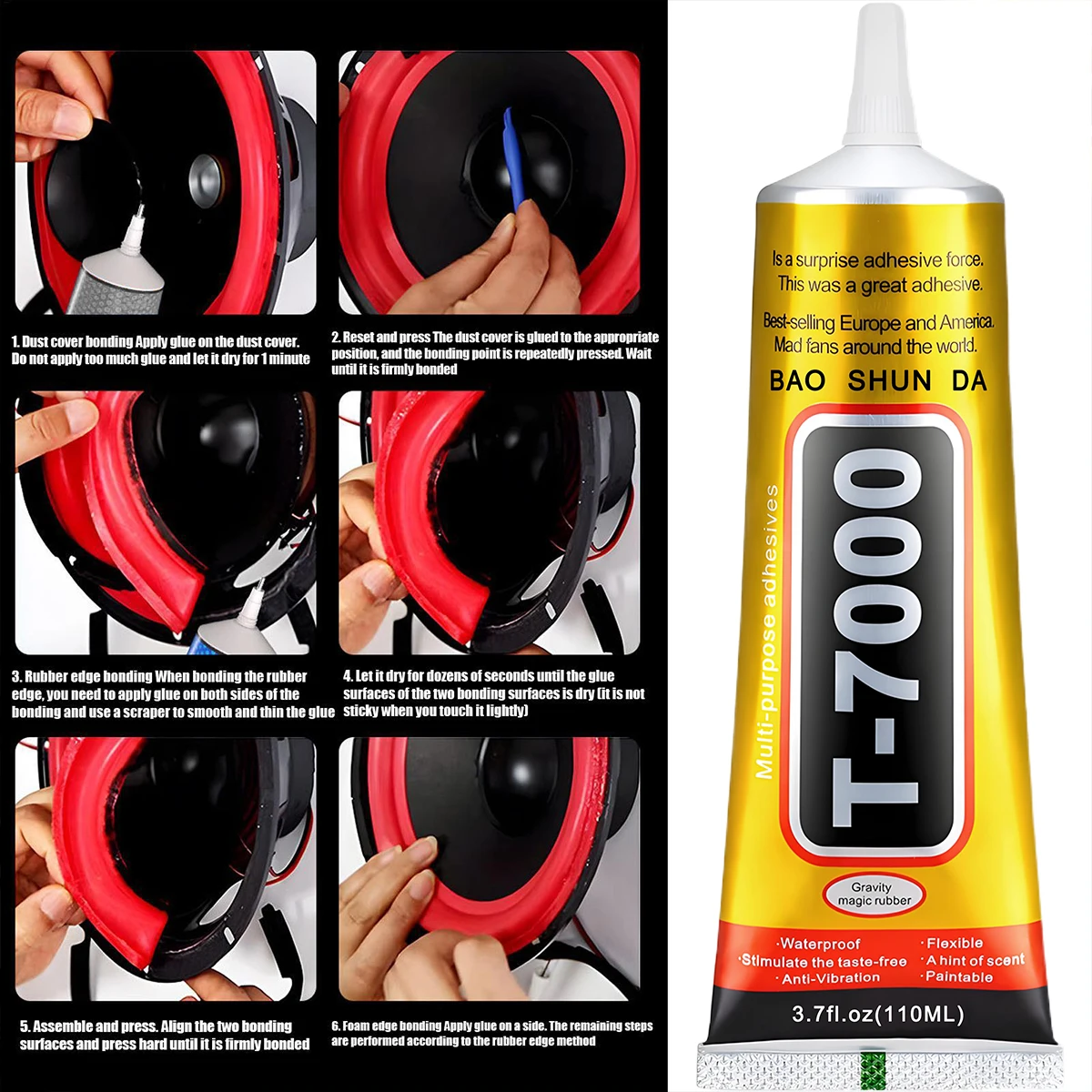 Speaker Repair Glue Dust Bonding Speaker Edge Bonding Horn Cracking Degumming Paper Cone Professional Repair Glue Black / Clear.