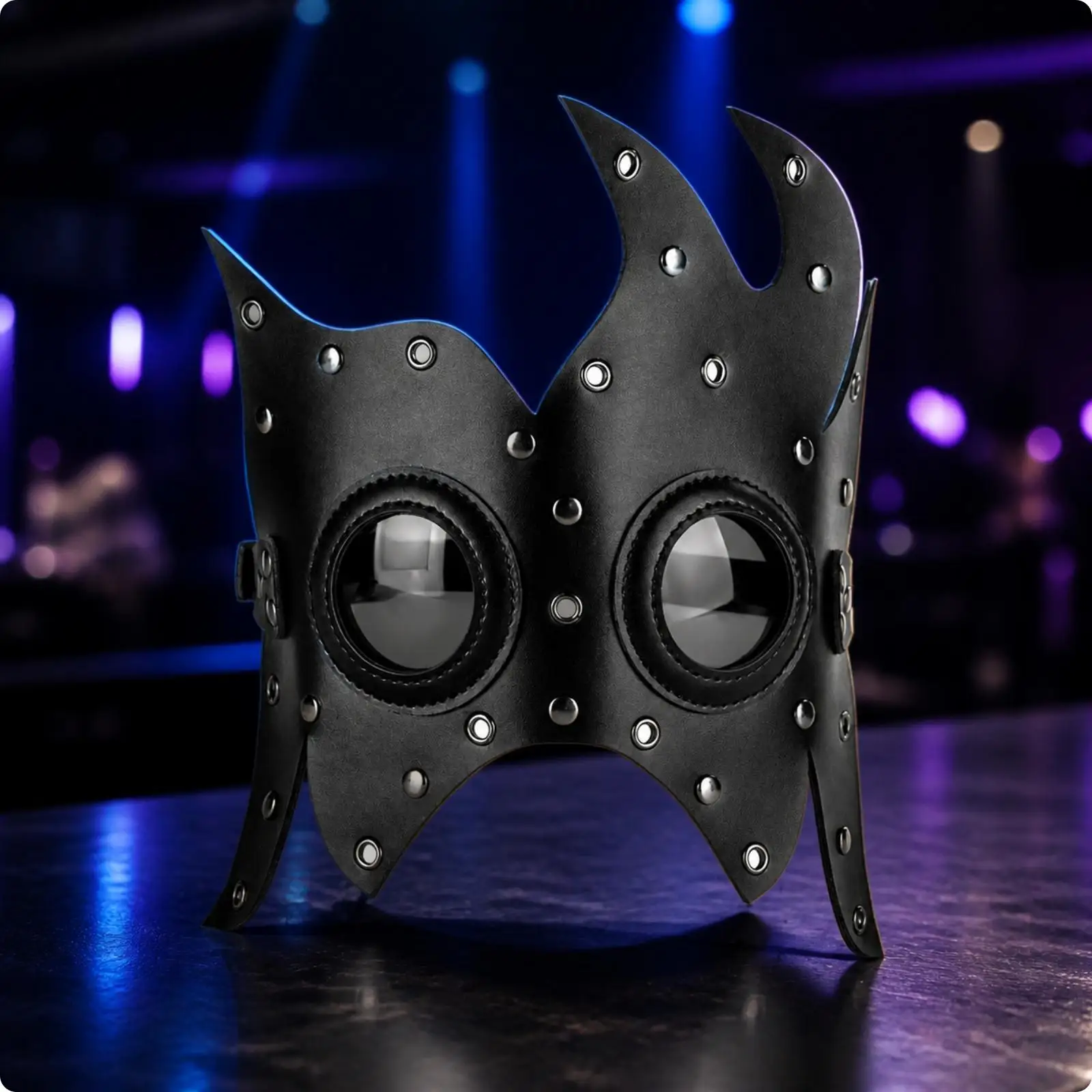 Lightweight Cosplay Face Cover PU Leather with Rivets and Geometric Silhouette for Halloween Mask