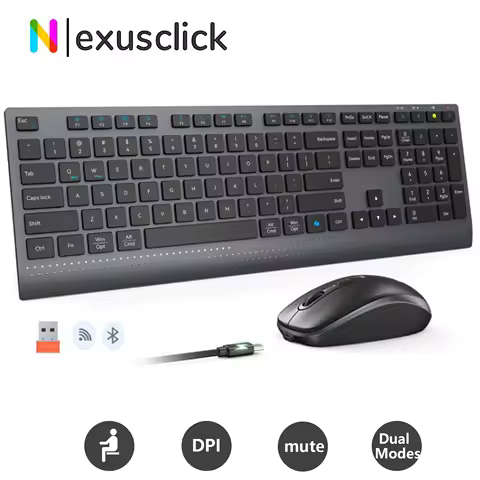 Dual-mode 2.4G Wireless Keyboard Mouse Combo Mute Rechargeable Keyboard Mouse Set With Multi-Function Keys for Windows PC Gamer