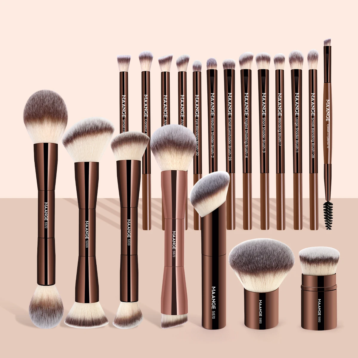 MAANGE Pro Pennelli per trucco 20 pezzi Fondotinta a doppia estremità Correttori Blush Ombretti Pennello per strumento di miscelazione polvere di crema liquida