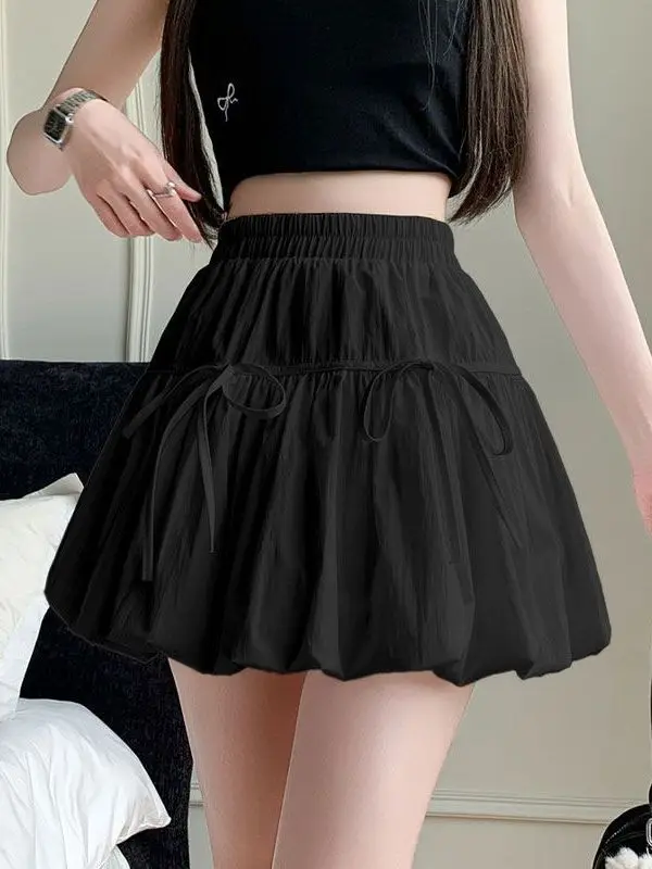 

Spring Autumn High Waist Dstring Skirt Sweet Cake A-Line f-length Anti-exposure Sexy Girl Trendy Women's Skirt