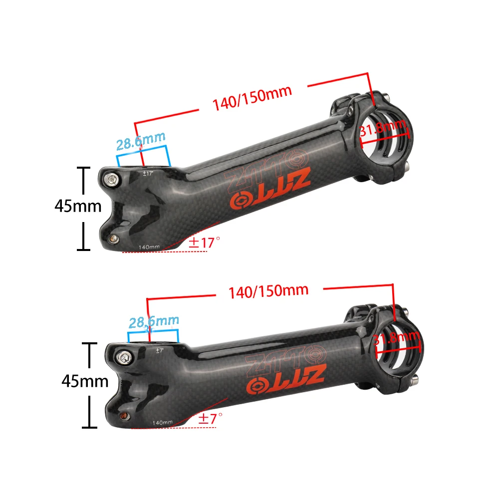 ZTTO Carbon-Aluminium-Fahrradvorbau 7/17 Grad Ultraleichter Mountainbike-MTB-Rennrad-Vorbau, 31,8mm Lenker-Vorbauten, 140/150mm Fahrradteile – Detail 4