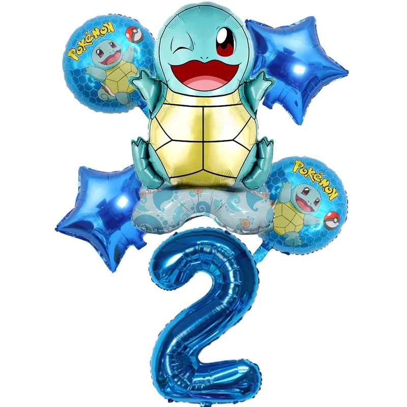 6pcs Cartoon Pokemon Pikachu aluminum foil balloon for childrens party Charmander Squirtle Bulbasaur birthday balloon decoration