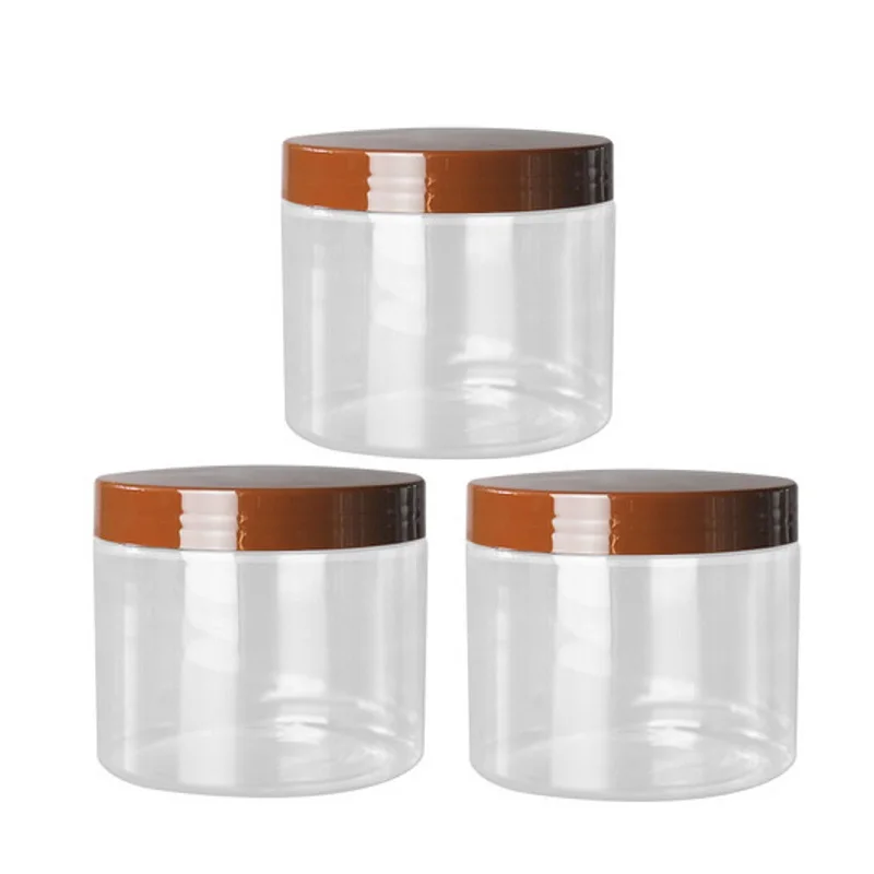 14pcs Plastic Food Candy Pots Brown Lid Dia.89 Empty PET Clear Facial Cream Jar Refill Bottle 400g 450g 500g Cosmetic Containers