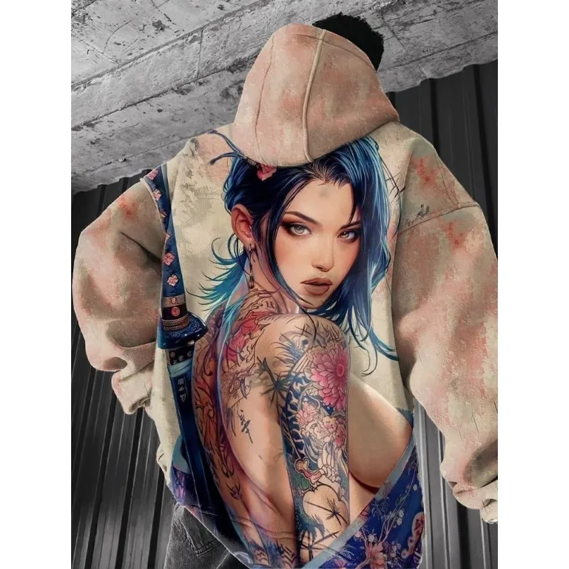 Men's Hoodies Anime Character Graphic Sweatshirt 3D Gothic Sexy Beauty Print Tracksuit Pullover Fashion Harajuku Pullovers Coat
