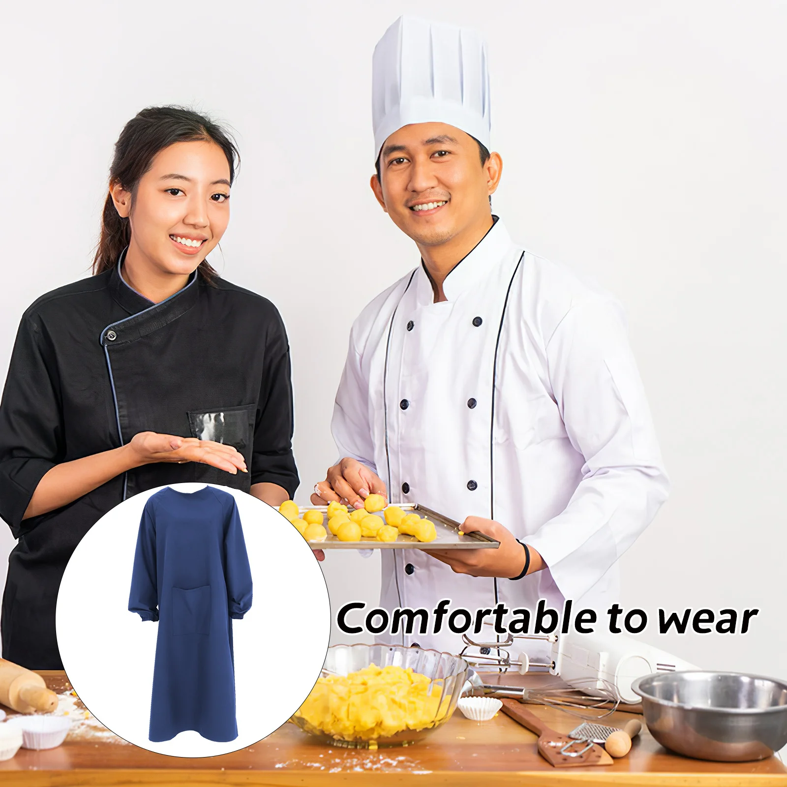 

Waterproof Apron Dark Blue Oil Resistant Long Sleeve Kitchen Workwear Lab Cooking Cleaning Gardening Protective Apron For
