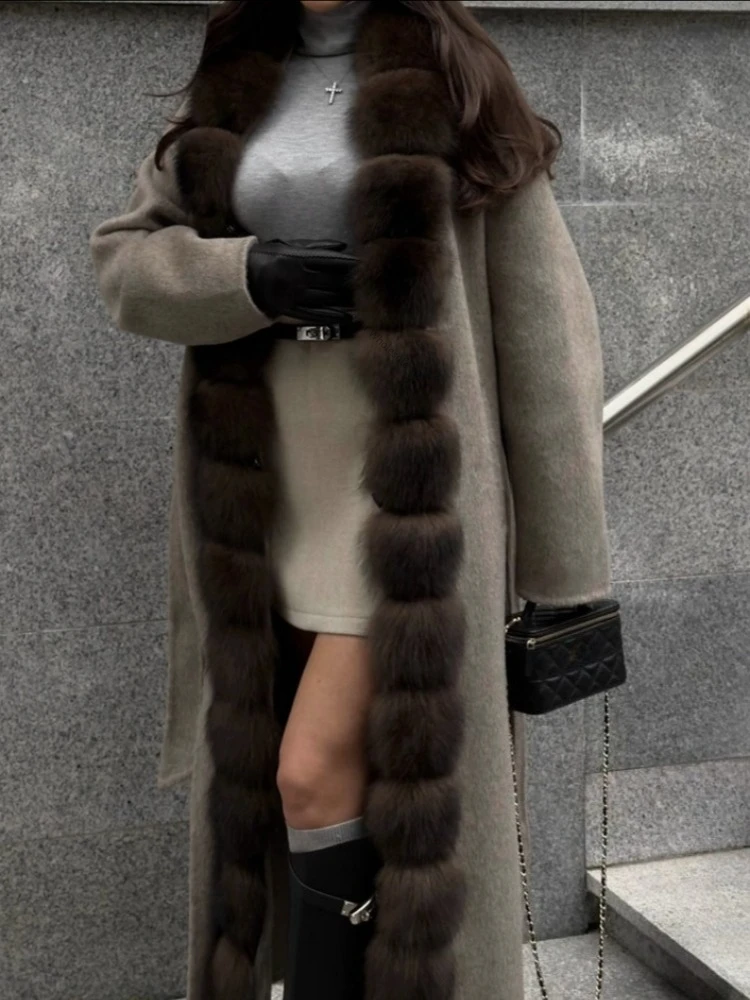 Woolen Coat Warm Clothes Real Fox Fur Female Wool Coat Spring Long Sleeves Long Wool New Autumn Winter Women Real Fur Jacket
