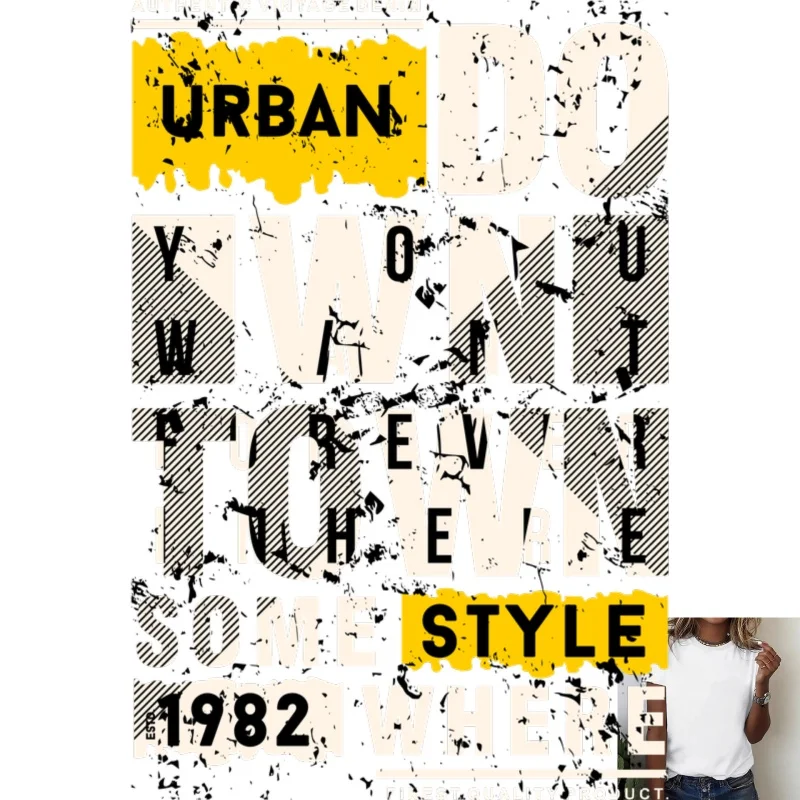 Urban Style Graffiti Letter Heat Transfer White Ink Iron - on Patch, Retro 1982 Trendy Print for T - Shirts/Canvas Bags,