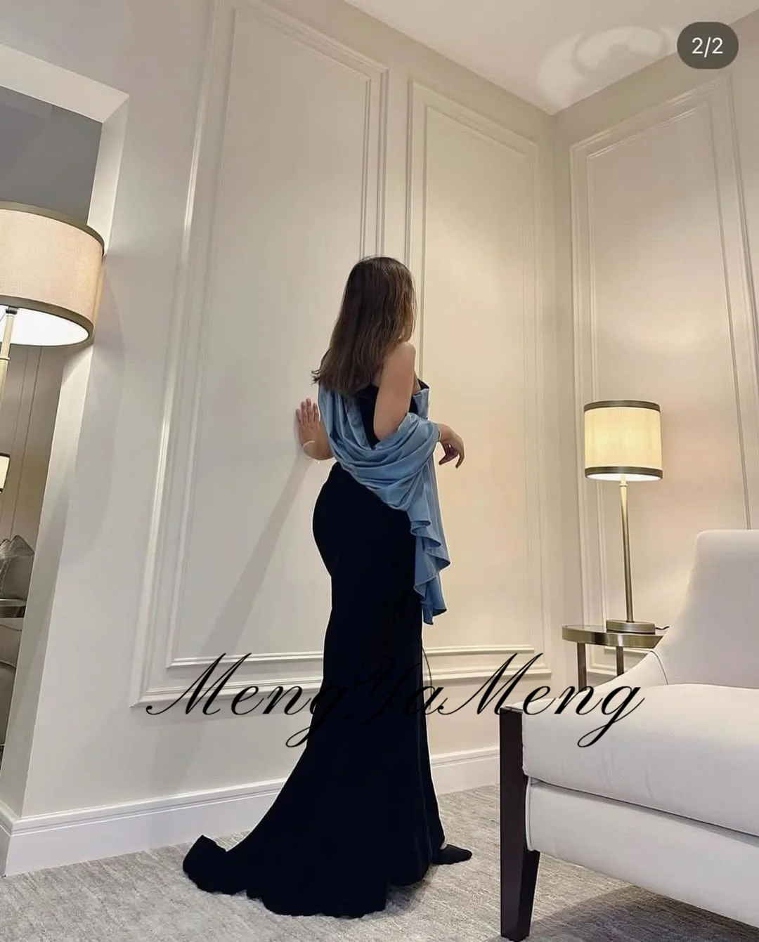 ZHUISHU One Shoulder Saudi Evening Gown Blue and Black Semi-Mermaid Formal Event Dresses Customized Long Prom Party Dresses