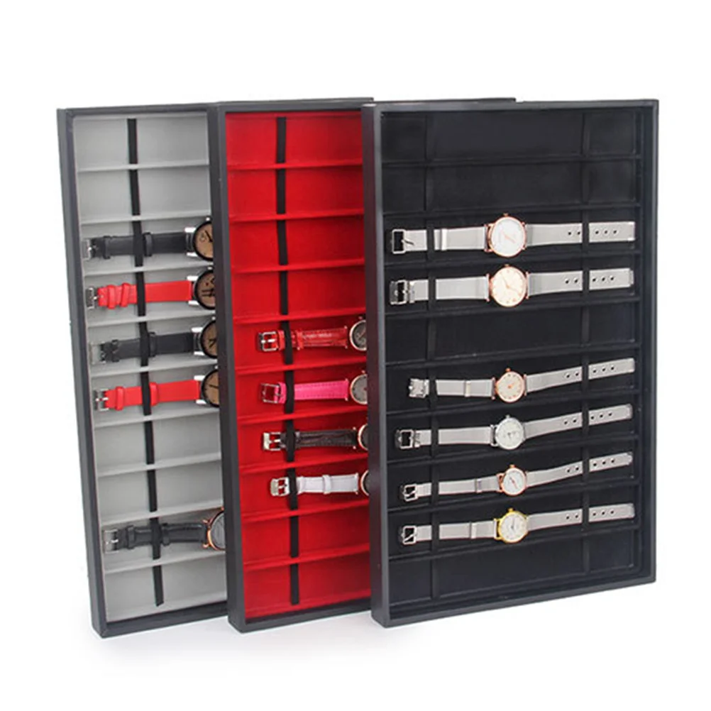 Caso preto caixa de armazenamento de jóias bandeja de relógio para coletor de relógio organizador caixa de viagem suporte