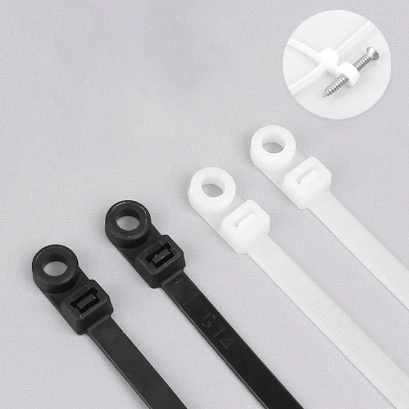 100PCS Screw Hole Cable Ties Reusable Fixed Nylon Cable Ties Self-locking Cord Ties Straps Fastening Loop Office Organizer
