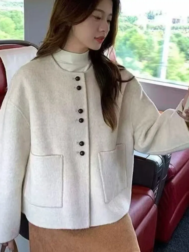 

Корейское модное круглое шерстяное пальто Ne Ele, женское свободное универсальное мягкое твидовое пальто, классическая осенне-зимняя верхняя одежда