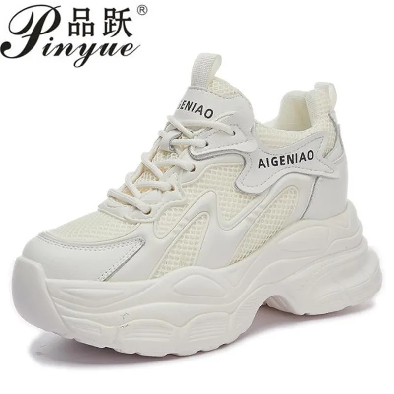 8CM High Heels dermis Autumn Chunky Sneakers Women Platform Sports Breathable Mesh Shoes Woman Lace-up Thick Bottom Dad Shoes 39