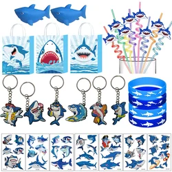 Shark Party Favors Shark Straws Shark Bracelets Wristbands Tattoos Keychains Under the Sea Party Shark Birthday Party