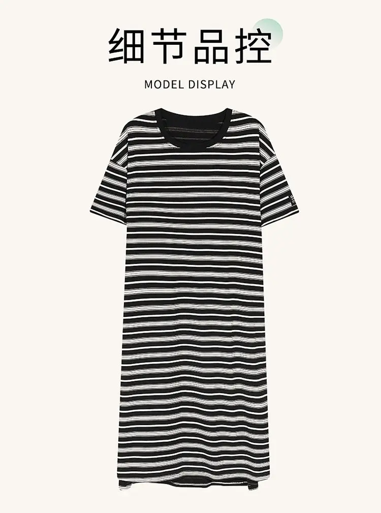 2026 Summer Short Sleeve 100% Cotton Print Nightgowns for Women Korean Loose Sleepwear Night Dress Nightdress Ladies Home Nighty