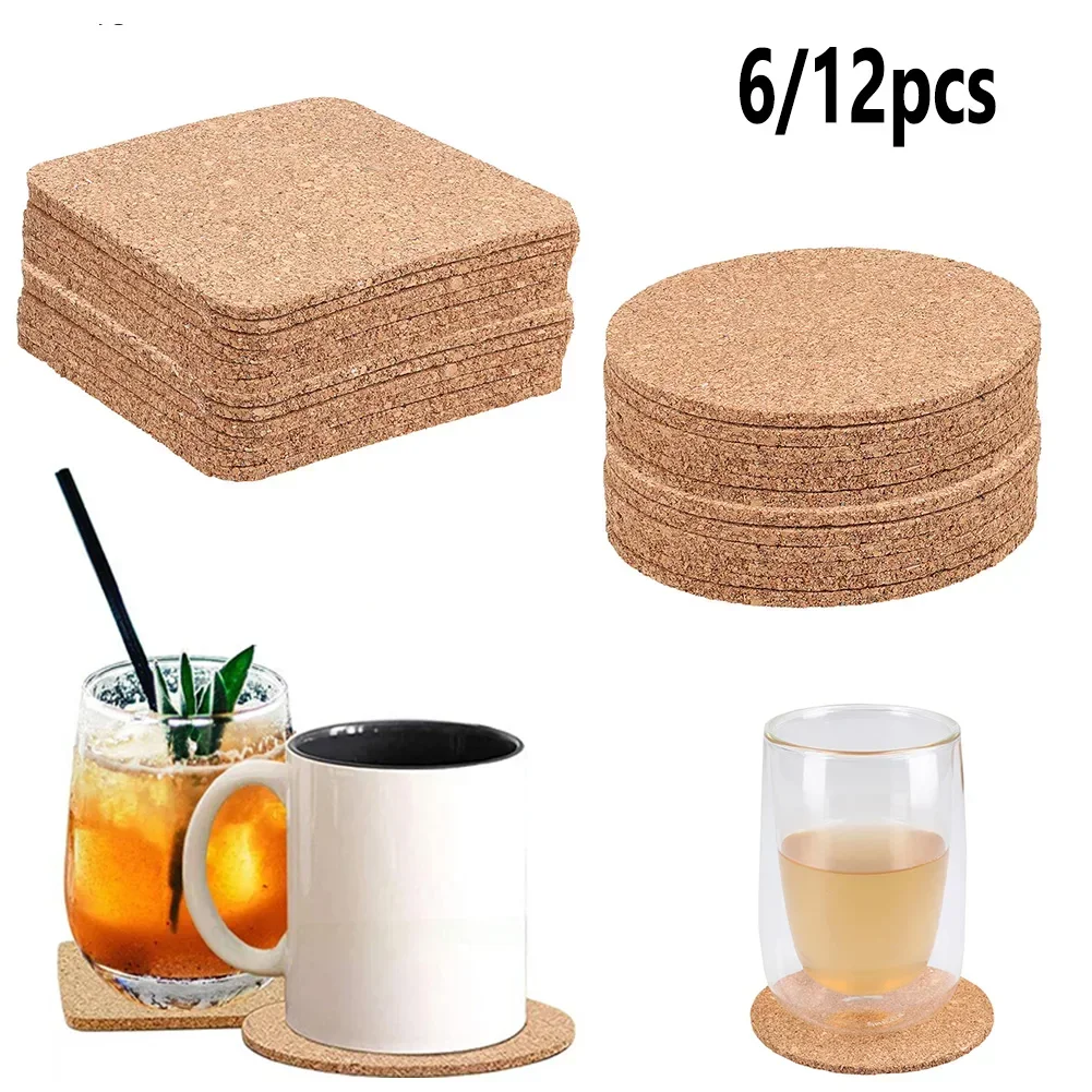 6/12PCS Cork Coaster Cup Coasters Tea Coffee Mug Drinks Holder For Kitchen Natural Wooden Mat Tableware Round Square For Kitchen