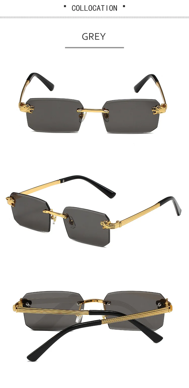 Damen Metallrahmenlose Sonnenbrille Hochwertige Luxusmarke Klassische Casual Sonnenbrille Unisex Outdoor Sport Rechteckige Schattierung Herren – Detail 11