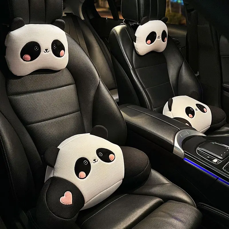 Car Seat Headrest Pillow Plush Head Protector Cartoon Panda Travel Pillow Auto Cute Cushion Interior Accessories For Kids Adults