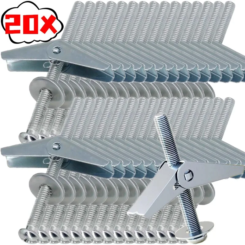 5/20pcs Heavy Duty Hollow Drywall Anchors Carbon Steel T-bolt Clamps for Drywall Ceiling Toggle Bolts Wing Nut Kit Hardware