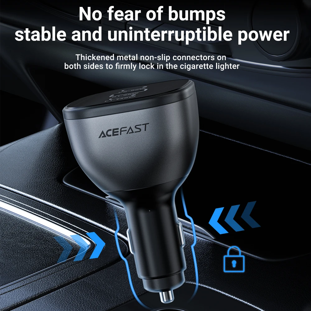 ACEFAST 140W USB C Fast Charging Phone Charger in Car For iPhone 16 15 Dual USB C Qucik Charging Adapter For Macbook Air Tablet