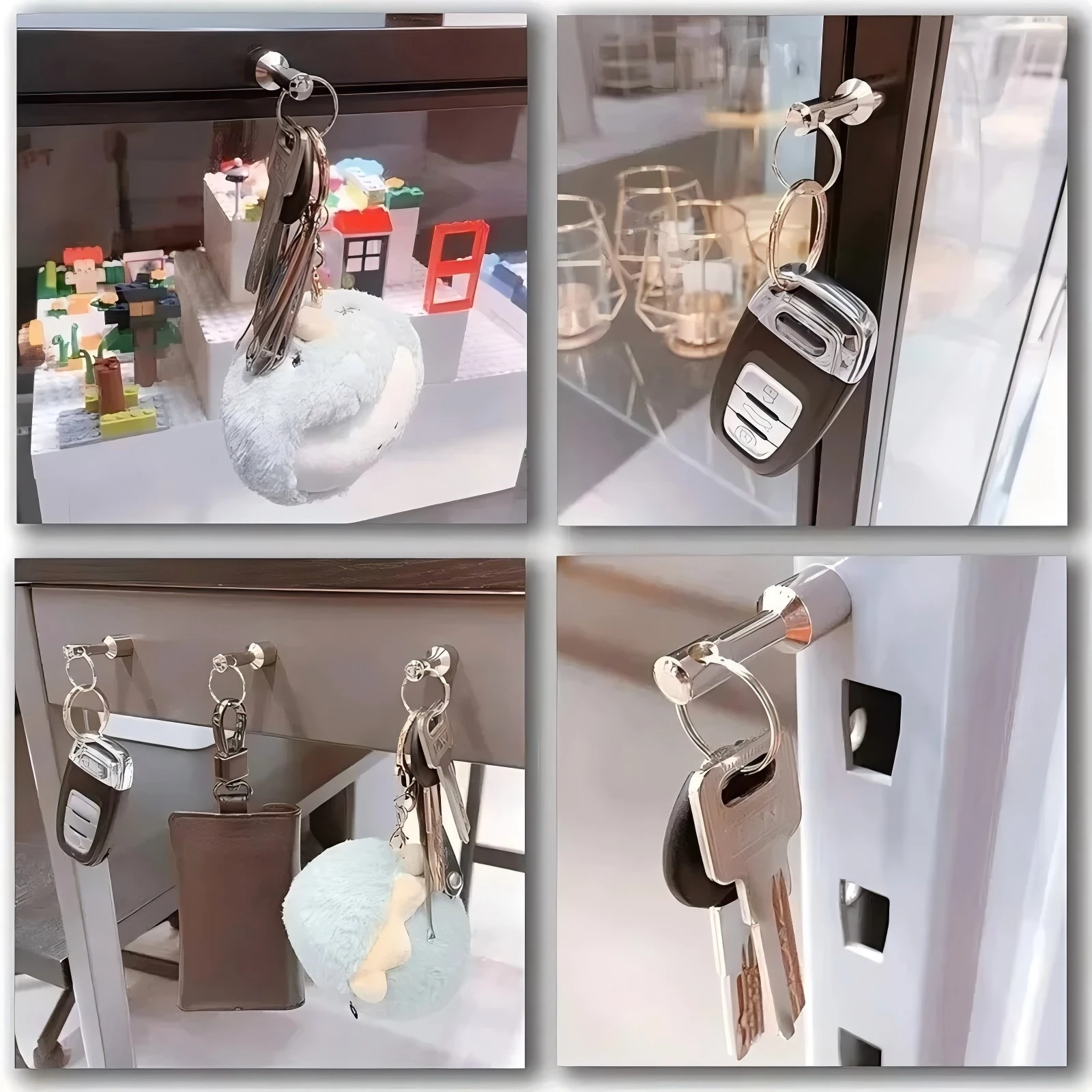Super Strong Metal Magnet Check Car Keys Keychain Split Ring Pocket Keyring Hanging Holder Portable Outdoor Tools Silver Color